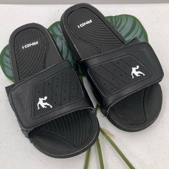 AND1 Black White Hook And Loop Lightweight Slip On Youth Slide Sandal Shoes - Picture 1 of 8